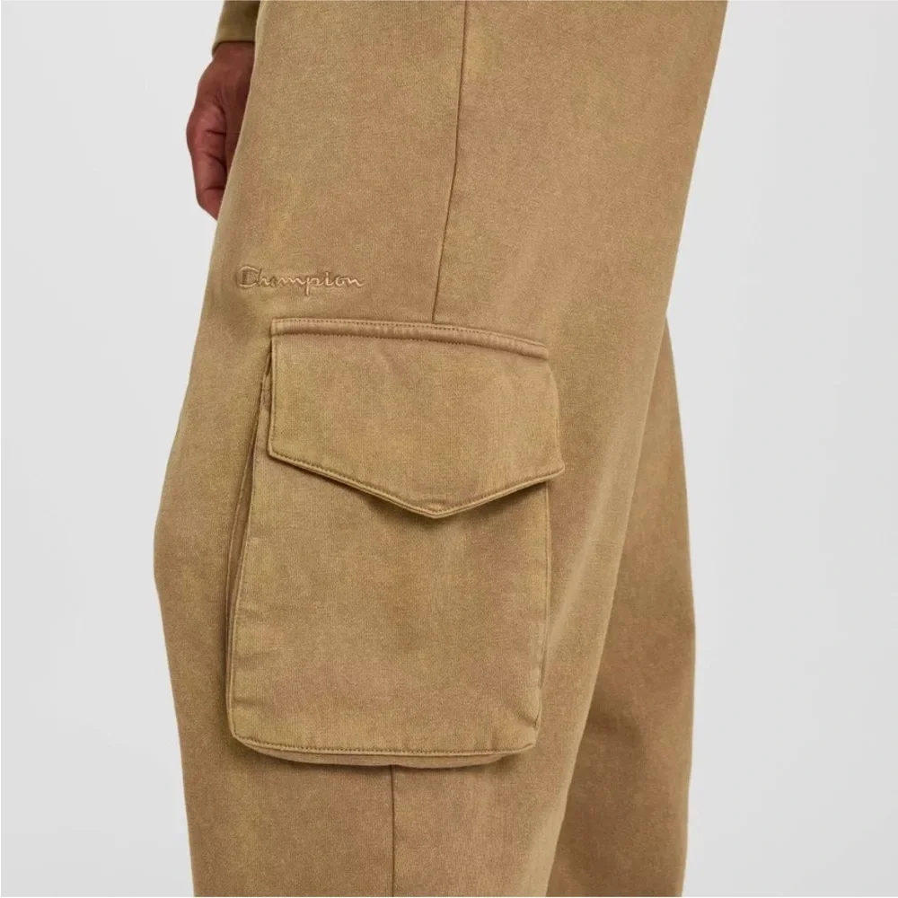 Mens Champion washed Tan Cargo Sweatpants - Casual Drawstring Joggers Sz XL